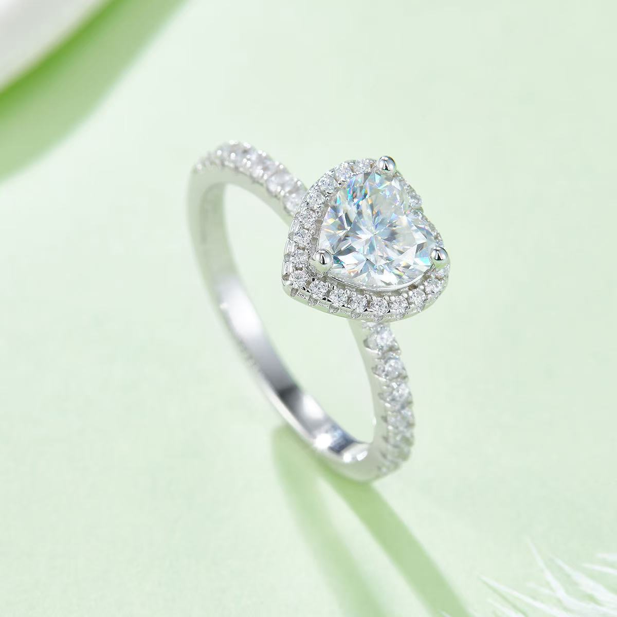 engagement rings for women 1-Carat D Color Moissanite Heart-Shaped Ring - Sterling Silver Rhodium Plated for Women |elongated cushion cut with wedding band