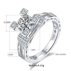 Parisian Style 1ct Moissanite Ring - D Color 925 Silver Plated with Rhodium