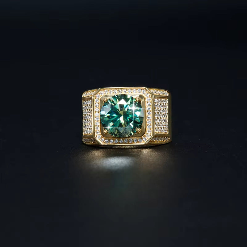 men gents ring Statement 5ct Moissanite Gold-Plated Ring - Premium 925 Silver Men's Jewelry