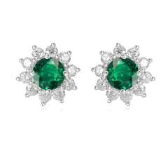Floral Ruby Stud Earrings - Lab-Created Gemstone 925 Silver Everyday Jewelry