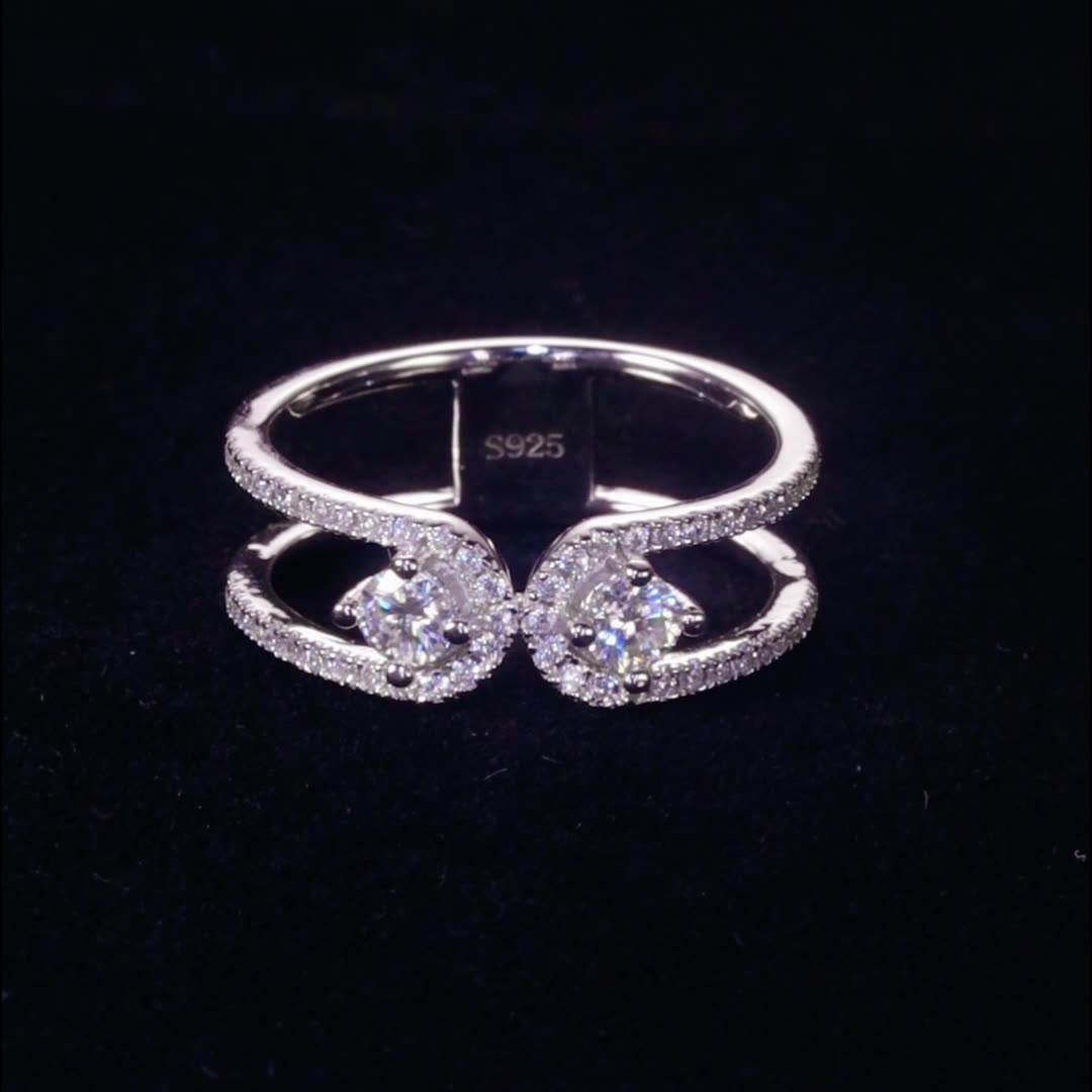 wedding bands for women moissanite Designer U-Shaped Moissanite Ring - Platinum Plated 925 Silver