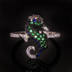 Felistly Jewelry: Bestseller Seahorse-Inspired Topaz & Colored Zircon Ring for Women, Creative Ocean-Themed Statement Ring