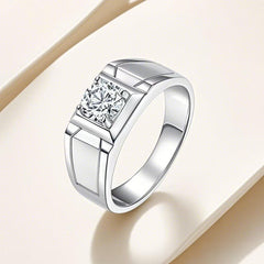 Felistly Jewelry: men gents ring S925 Sterling Silver Moissanite Men's Ring 1ct D Color Closed Thick Plated White Gold Bold & Minimalist Style