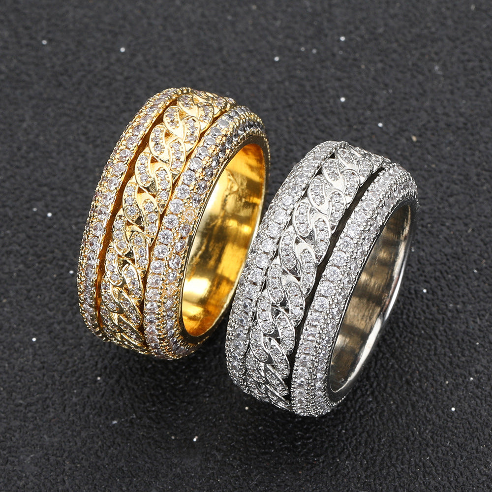 Hip-Hop Cuban Link Ring with Rotatable Zircon – Streetwear Fashion Statement