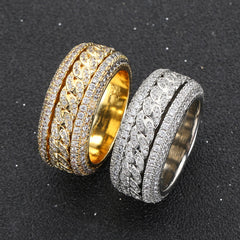 Hip-Hop Cuban Link Ring with Rotatable Zircon – Streetwear Fashion Statement