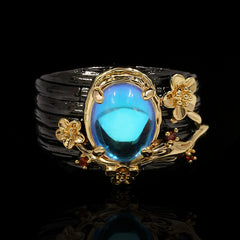 Felistly Jewelry: Cross-Border Creative Abstract Art Line Wrapped Moonstone Ring – Exaggerated Black & Gold Dual-Tone Closed Statement Ring for Women