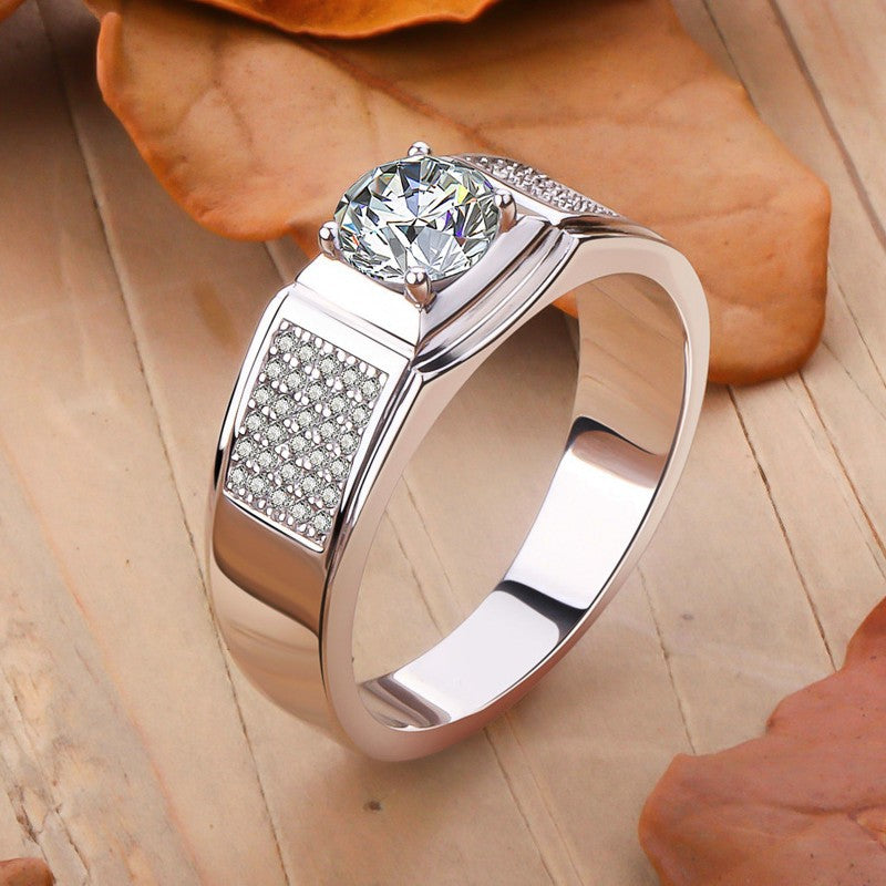 Men gents ring Men's Moissanite Ring - 1ct D Color Moissanite in 925 Sterling Silver with Halo Setting