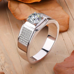 Men gents ring Men's Moissanite Ring - 1ct D Color Moissanite in 925 Sterling Silver with Halo Setting