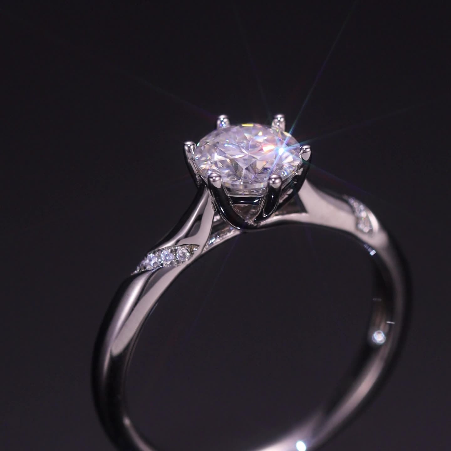 engagement rings for women | 1ct Moissanite Engagement Ring – Twisted Band in Platinum Plated 925 Silver | vintage inspired moissanite engagement rings
