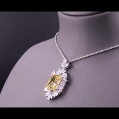 Luxury 24CT High Carbon Diamond Statement Necklace - Featuring 8x10mm Snowflake Cut Yellow Diamond in 925 Sterling Silver