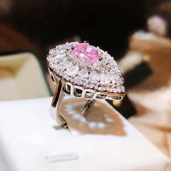 Felistly Jewelry: Ultra Sparkling Cherry Pink Gemstone Oval Ring for Women - Adjustable Open Band, Violet Purple Statement Ring Jewelry