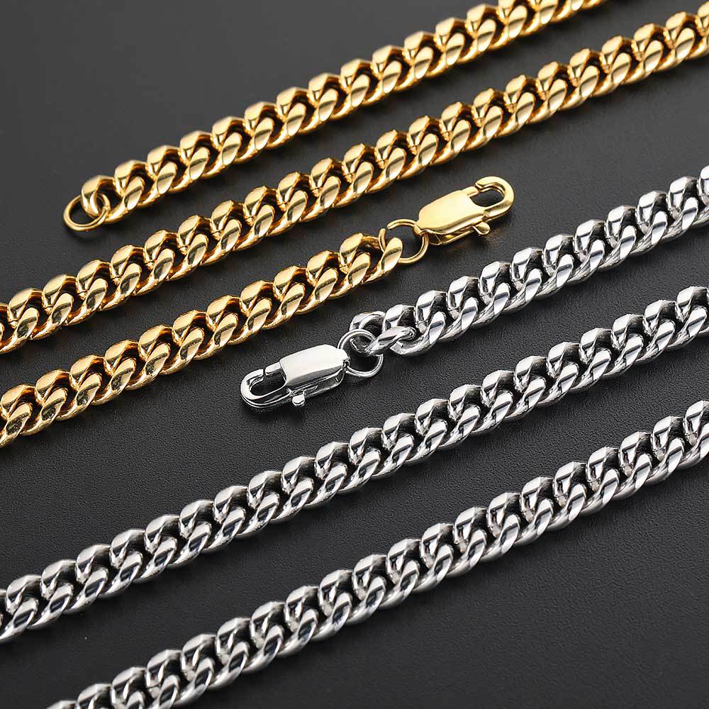 Felistly Jewelry Hip Hop Titanium Steel Cuban Link Chain for Men – 18K Gold Plated Secure Lobster Clasp Anti-Tarnish Trendy Necklace