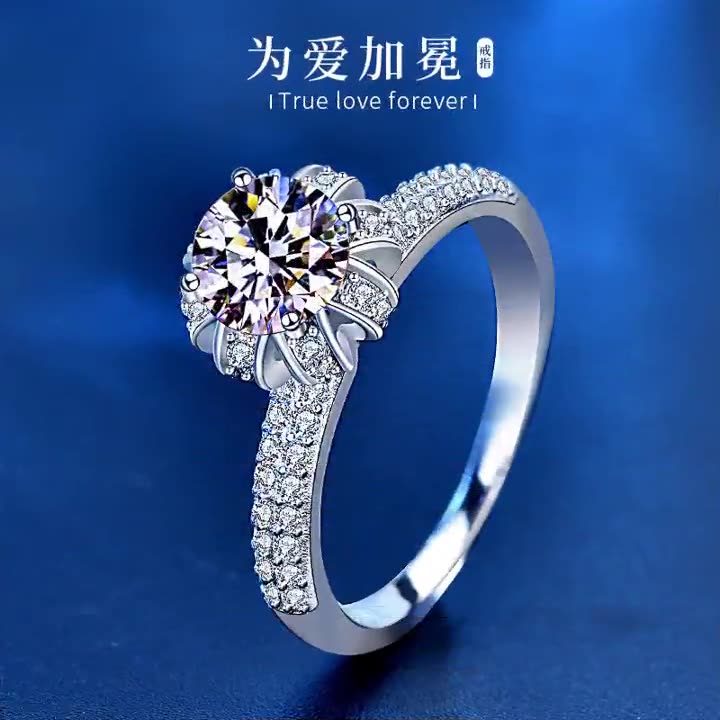 Crown for Love Moissanite Ring - Platinum Plated 925 Silver engagement rings for women