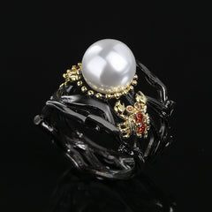 Felistly Jewelry: Fashion Pearl-Inlaid Black Gold Women's Ring - Bohemian Style Jewelry, Handcrafted Premium Party Ring