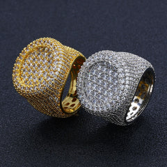 Men's Premium Hip-Hop Style Full Pavé Zircon Dome Ring – Luxury Streetwear Accessory