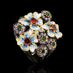 Felistly Jewelry: Fashion Colorful Cubic Zirconia Ring - Floral Gold-Tone Women's Jewelry