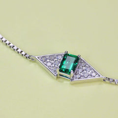 Modern Geometric Bracelet - Lab-Created Emerald & Ruby in 925 Silver (Women's Stackable Jewelry)