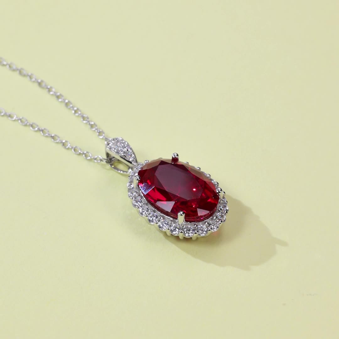 Red Carpet Ready: 10x14mm Lab-Grown Ruby Pendant in 925 Silver – Gala Jewelry Essential