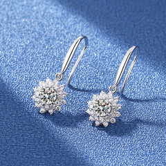 Sunflower Moissanite Earrings - 925 Silver French Pavé Jewelry (Hook/Stud Combo)