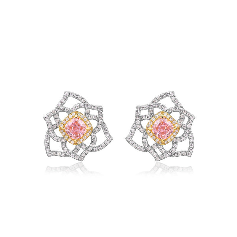 4.5ct Geometric Floral Studs - 925 Silver Pink Lab Diamond Earrings (Understated Elegance)