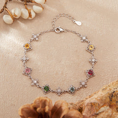 Natural Gemstone Tourmaline Bracelet for Women, S925 Sterling Silver Colorful Jewelry