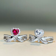 Felistly Jewelry: 925 Sterling Silver Heart Ring with Ruby & D Color Moissanite – Classic Red Gemstone Diamond Ring