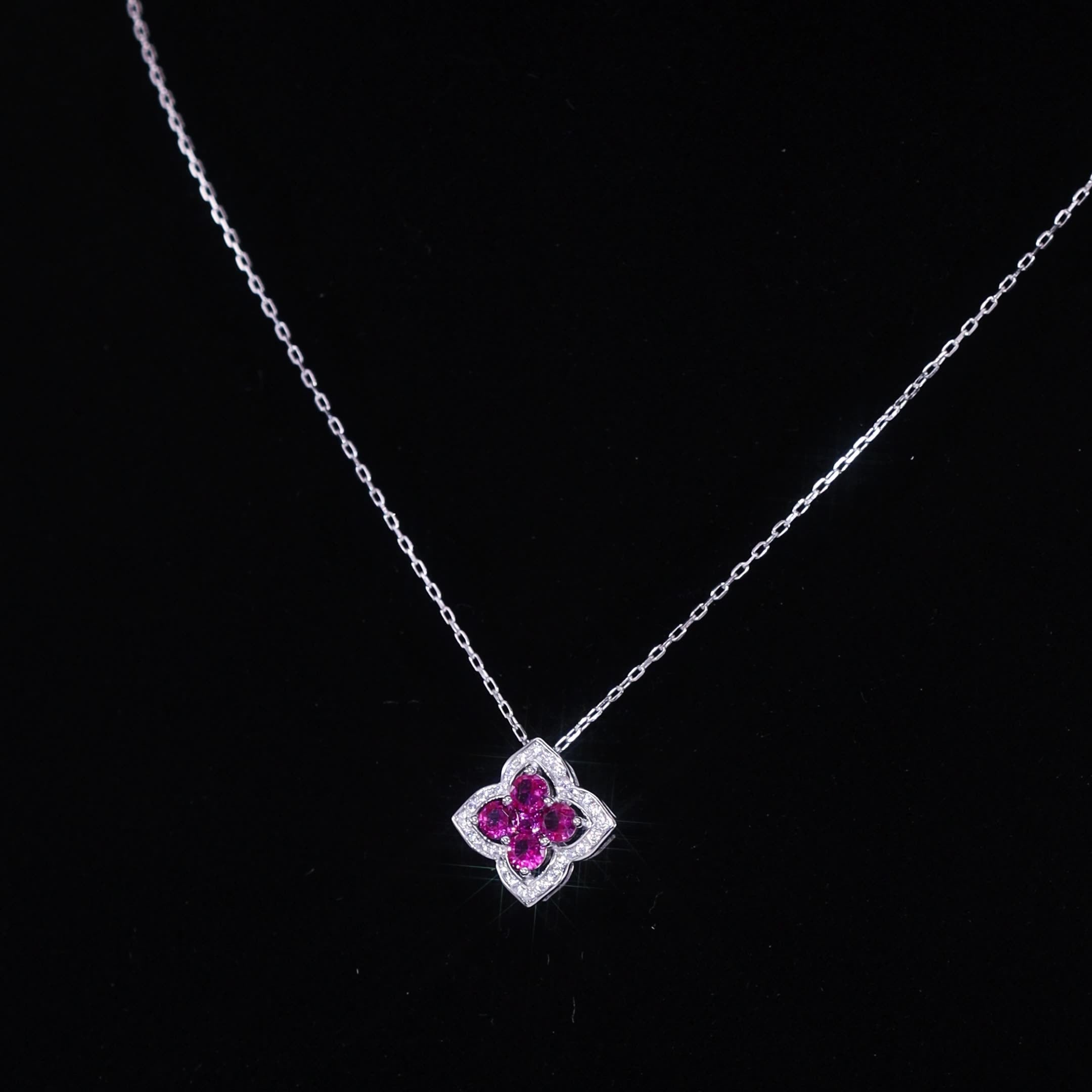 Women’s Lucky Clover Necklace - Delicate Lab-Created Gem in 925 Silver, 17’’ Chain