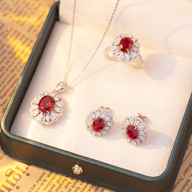 Luxury 2ct Pigeon Blood Red Ruby Ring Set - Lab-Created Oval Statement Piece for Mom
