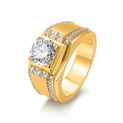 Felistly Jewelry: Men gents ring Men's 2CT Moissanite Ring in S925 Sterling Silver 18K Gold Plated, Hypoallergenic Wedding Band, Luxury Business Gift for Him