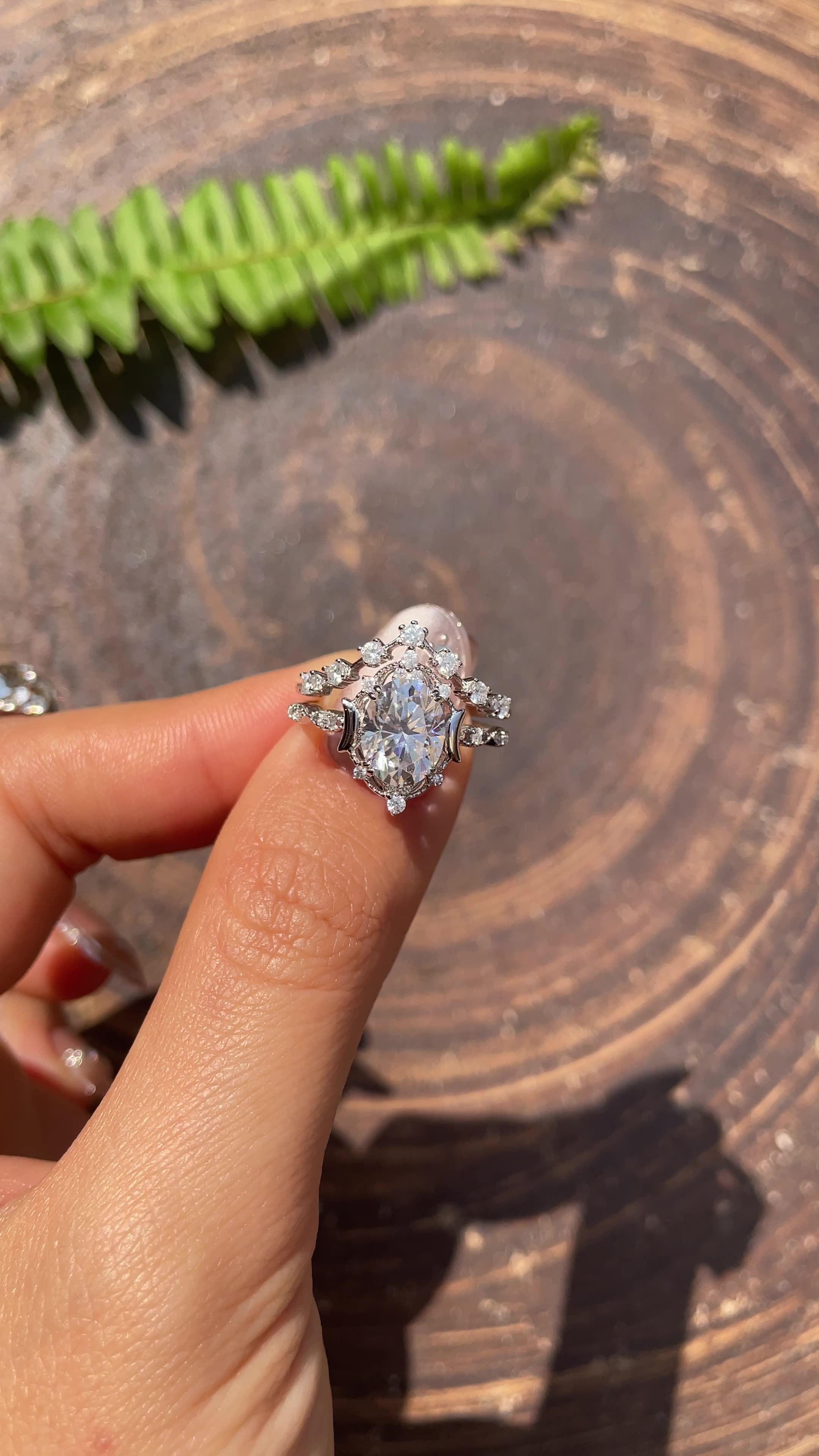 Felistly Jewelry: 2025 New Crescent Moon & Star Collection - 7x9mm Oval Moissanite Stackable Ring Set in Sterling Silver 18K Gold Plated, engagement rings for women