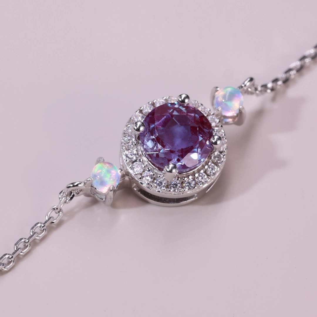 Designer Alexandrite Color-Shift Necklace – 925 Silver Halo Pendant with Princess Chain