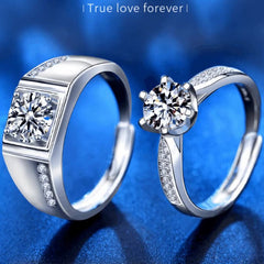 Eternity Duo: Platinum-Plated Moissanite Couple Rings in Sterling Silver