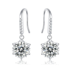 D Color Moissanite Snowflake Earrings – 925 Silver 6-Prong Dangle Earrings for Women