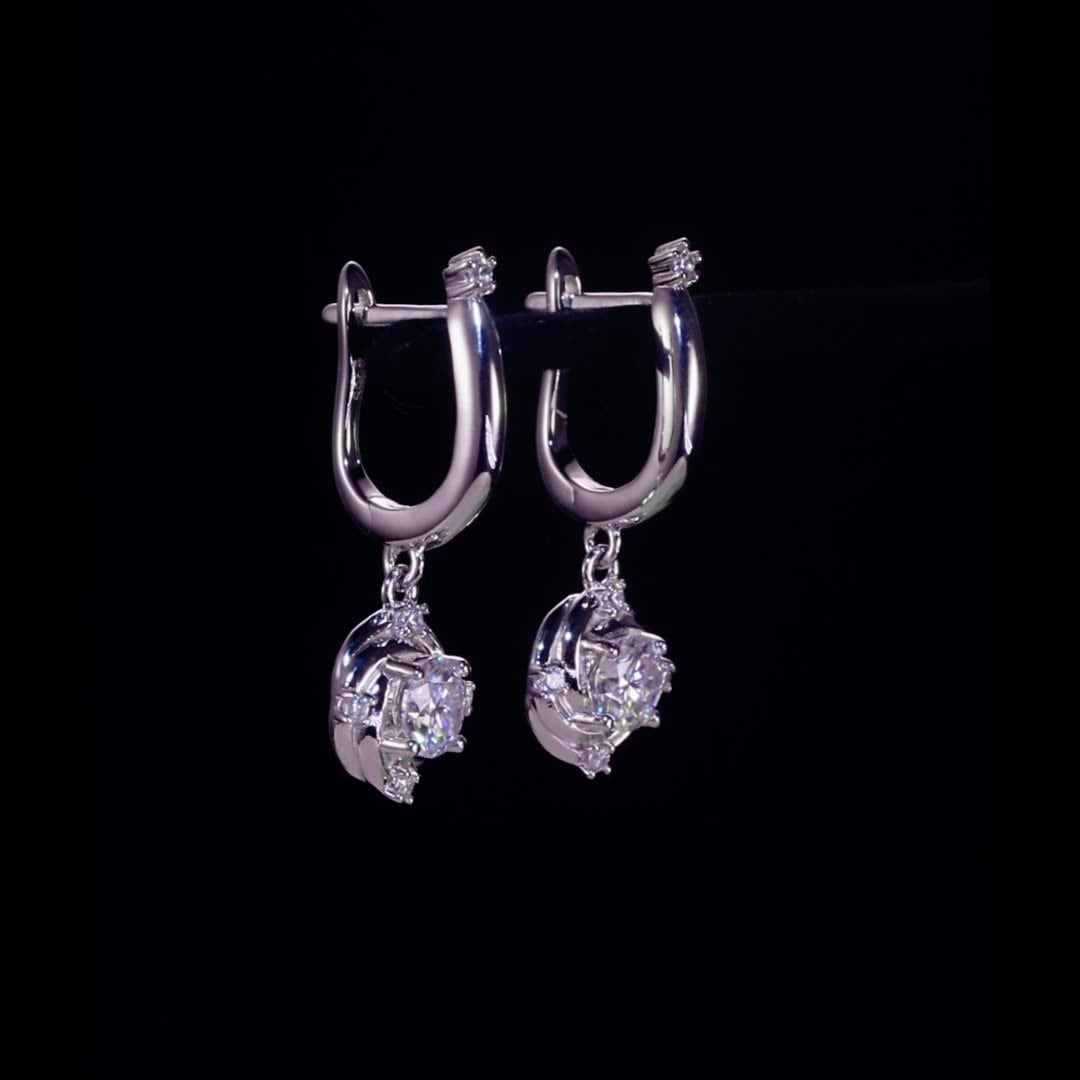 Floral Moissanite Drop Earrings - 925 Silver Women's Elegant Jewelry for Daily Wear