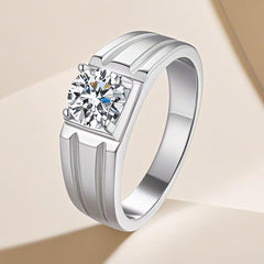 Felistly Jewelry: Men gents ring Men's S925 Sterling Silver Moissanite Ring – 1 Carat 8 Hearts & Arrows, Passes Diamond Tester, Brushed Finish, Minimalist Business Style