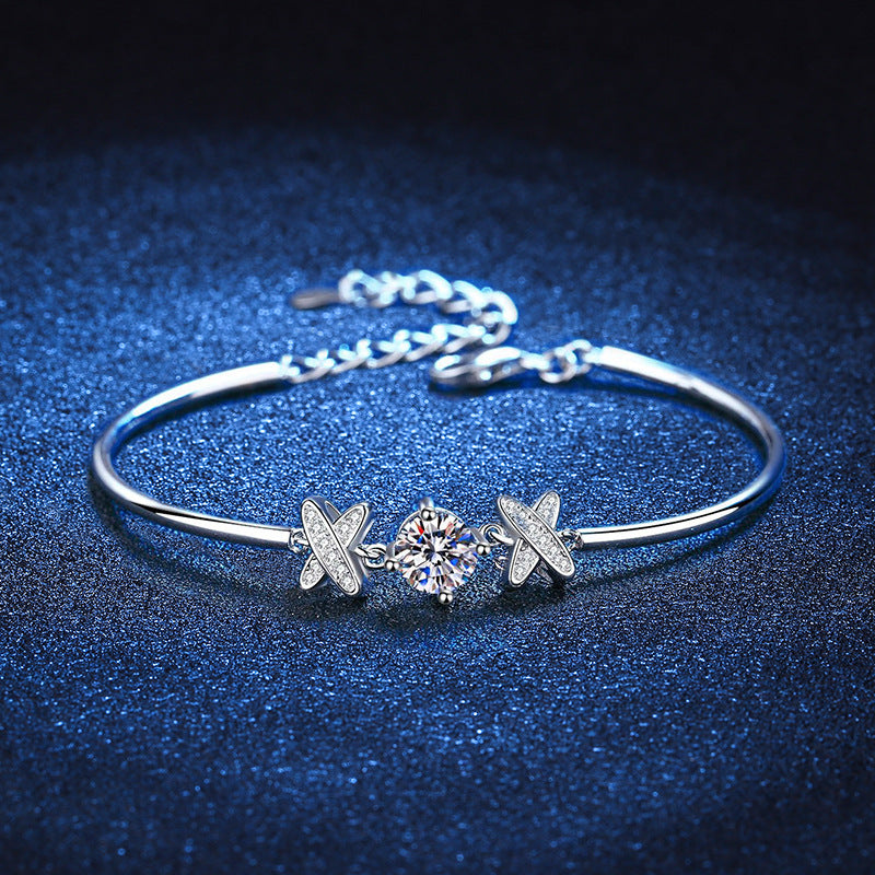 Felistly Jewelry: 1CT Moissanite Bow Bracelet - 925 Silver Platinum Plated Korean Fashion Jewelry
