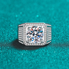 Men gents ring Men's 5ct Giant Moissanite Ring - 925 Silver Power Jewelry for Dominant Style