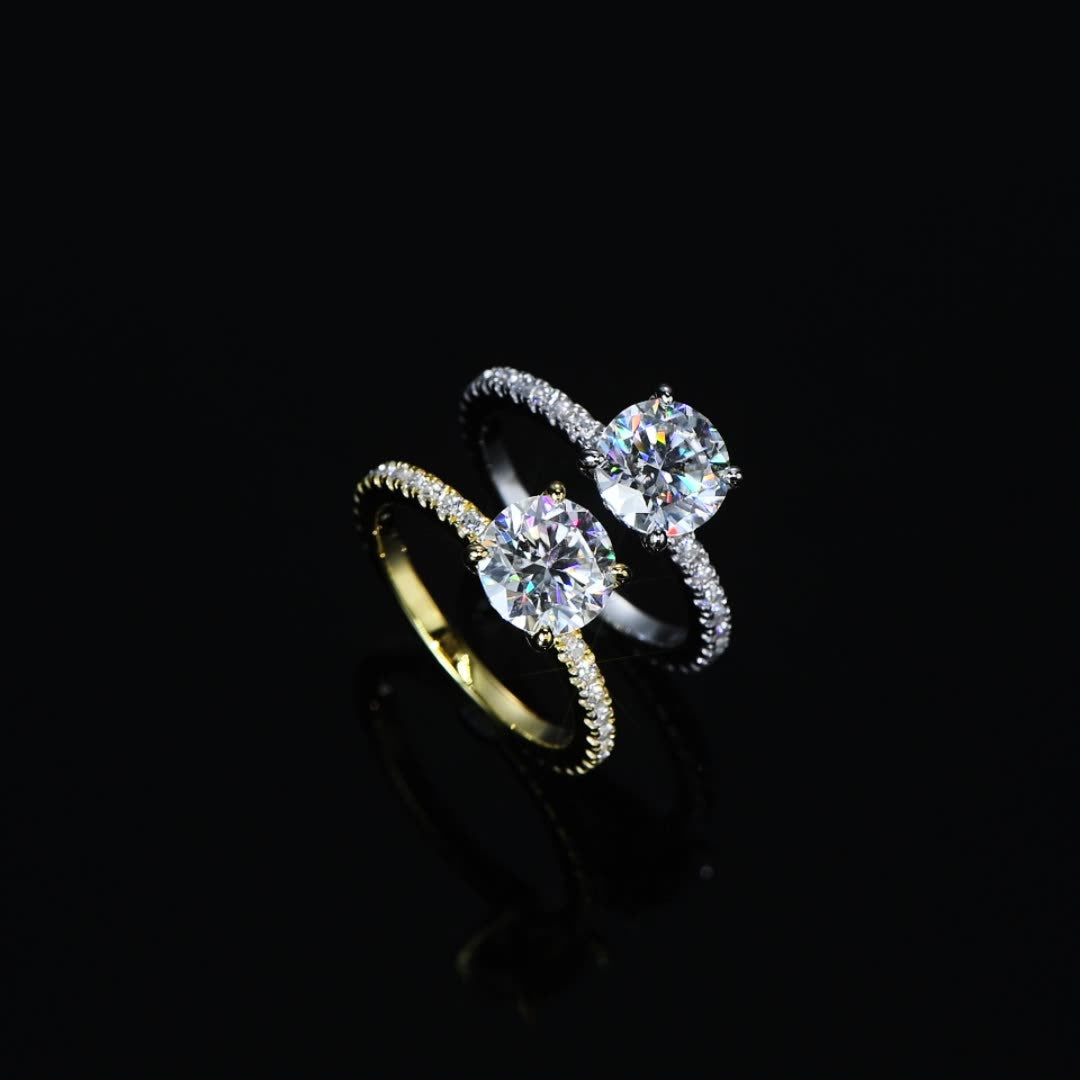Felistly Jewelry:925 Sterling Silver 2ct Moissanite Ring for Women – High-End Micro Pave Four-Prong Solitaire Ring