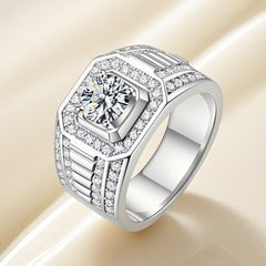 【Bold Design】Moissanite Platinum Plated 925 Sterling Silver Men's Ring | Premium Gift for Boyfriend|Men gents ring-Felistly Jewelry