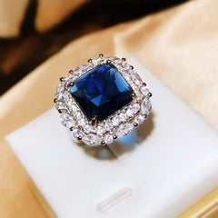 Felistly Jewelry: 2025 New Royal Blue Luxury Square Ring - Fashionable Full Pavé Adjustable Square Ring for Women
