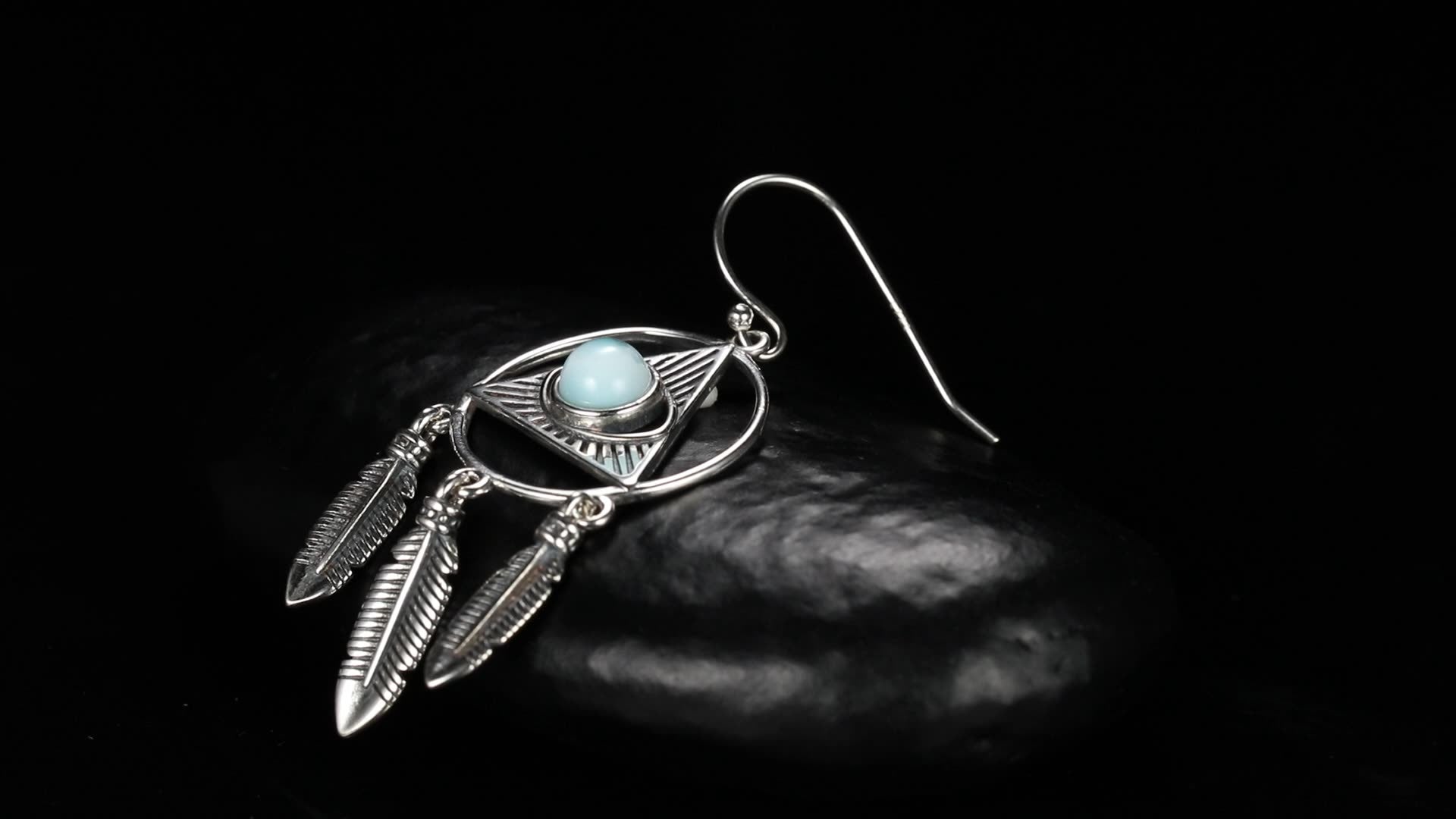 Handmade Larimar Silver Earrings - Vintage Bohemian Fringe Jewelry for Women