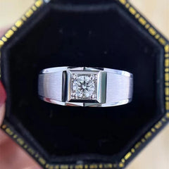 Felistly Jewelry: Men gents ring Men's S925 Sterling Silver Moissanite Ring – 1 Carat 8 Hearts & Arrows, Passes Diamond Tester, Brushed Finish, Minimalist Business Style