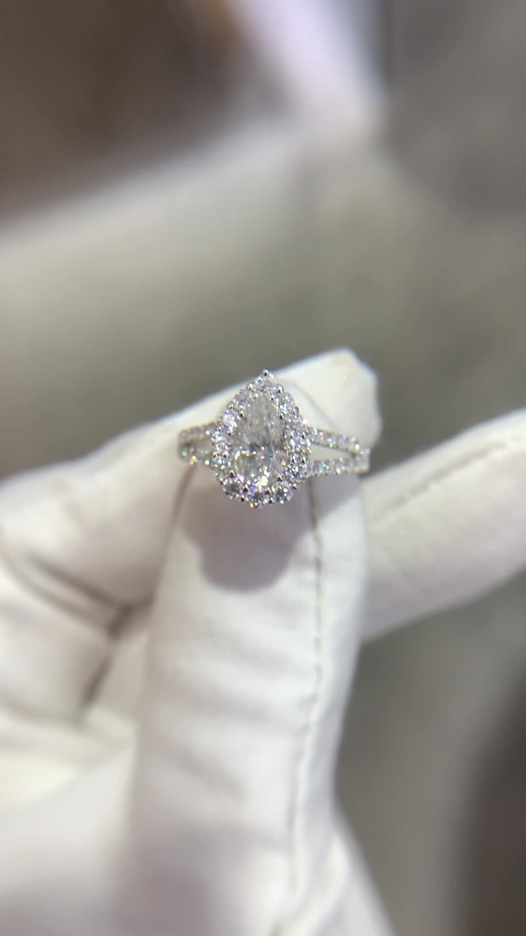 engagement rings for women | 1.74ct D Color Pear Moissanite Ring - Platinum Over Sterling Silver | elongated cushion cut with wedding band