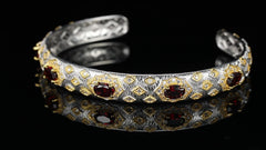 Felistly Jewelry: Royal Vintage Garnet Bracelet - 925 Silver Antique Inspired Jewelry for Women