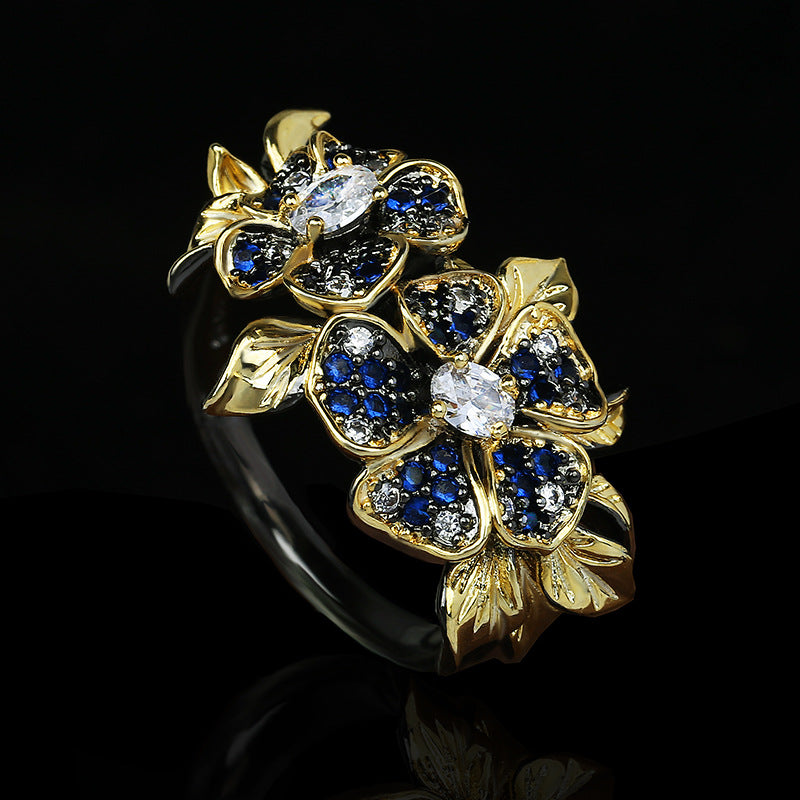 Felistly Jewelry: Luxury Elegant Women's Floral Colorful Zircon Statement Ring for Party Jewelry Accessories