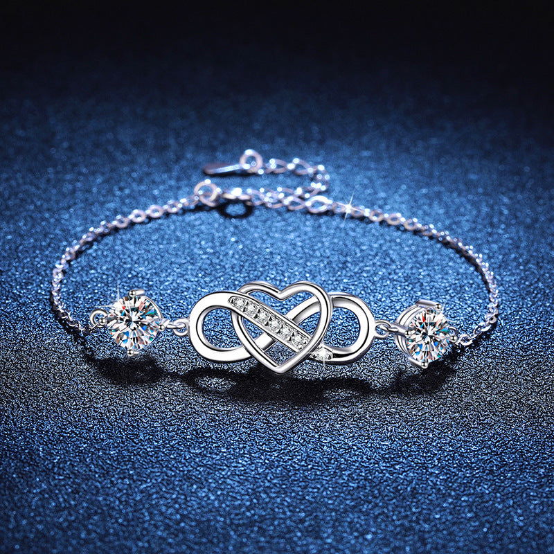 Felistly Jewelry: 2CT D Color Moissanite Bracelet - 925 Silver Adjustable Couple's Jewelry with Eternal Love Charm