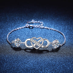 Felistly Jewelry: 2CT D Color Moissanite Bracelet - 925 Silver Adjustable Couple's Jewelry with Eternal Love Charm