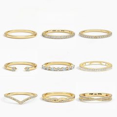Felistly Jewelry:French Holiday Collection - Stackable S925 Gold Plated Moissanite Rings (Dainty Unisex Set)