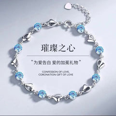 Felistly Jewelry: Ocean Heart S925 Sterling Silver Bracelet for Women - Luxury Minimalist Heart-Shaped Diamond Accent Design