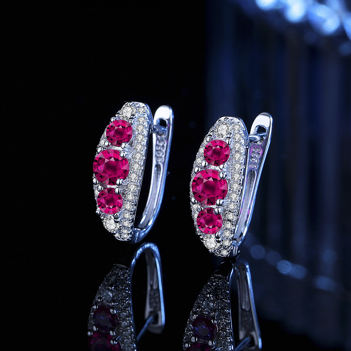 Pigeon Blood Red Zircon Stud Earrings - 925 Silver Minimalist Hoops with Moissanite Accents